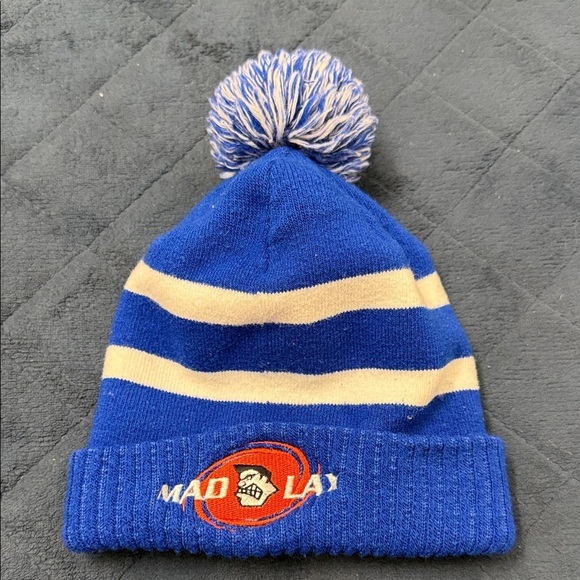 Under Armour Other - Under Armour Blue and Tan Kids Pom-Pom Beanie